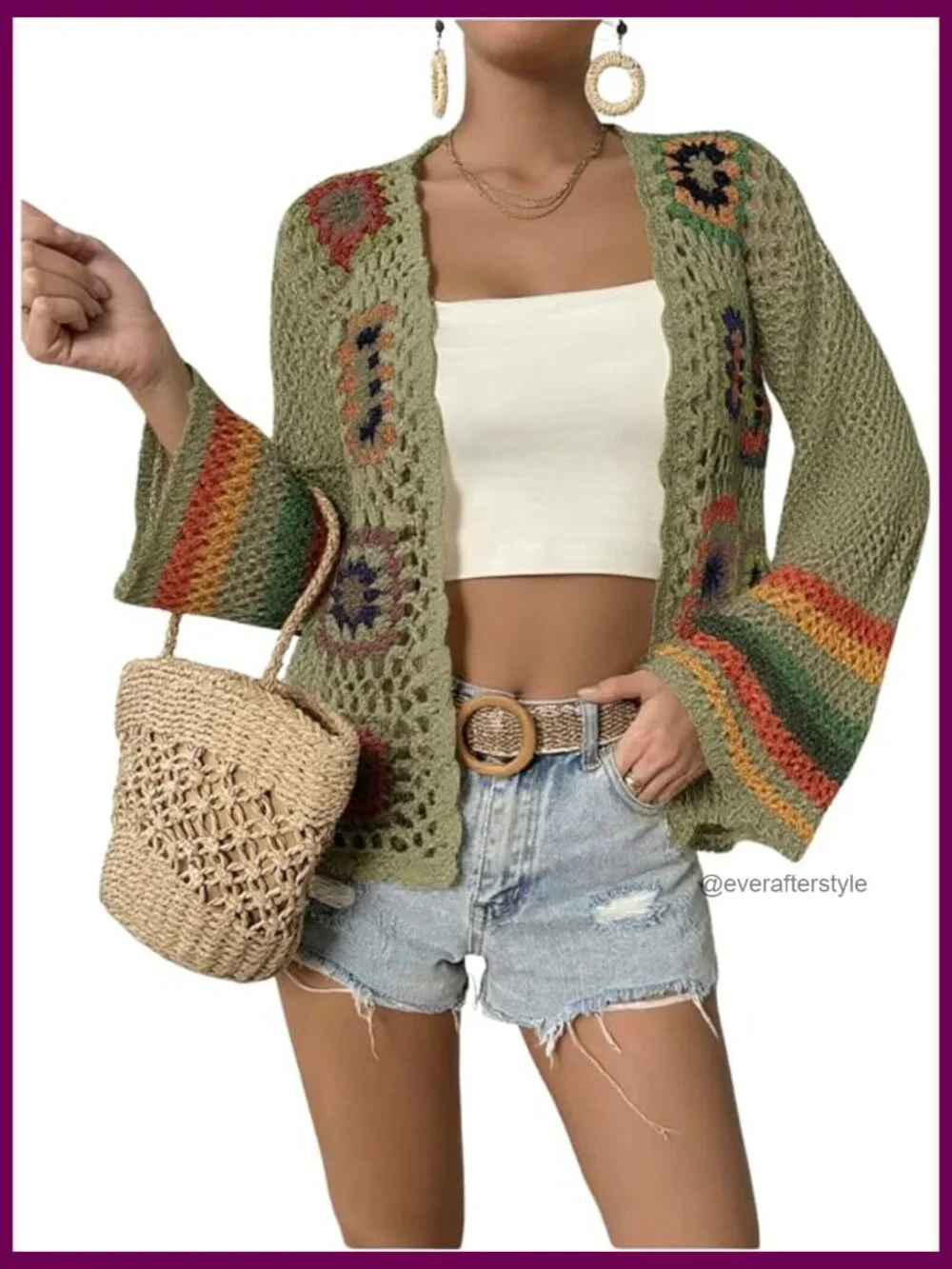 Floral Crochet Open Front Cardigan Hollow Out Long Sleeve Lightweight Sweater - Picture 1 of 6